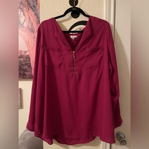 Avenue Plus Size Women’s burgundy sheer zip up blouse size 22/24 pre-owned